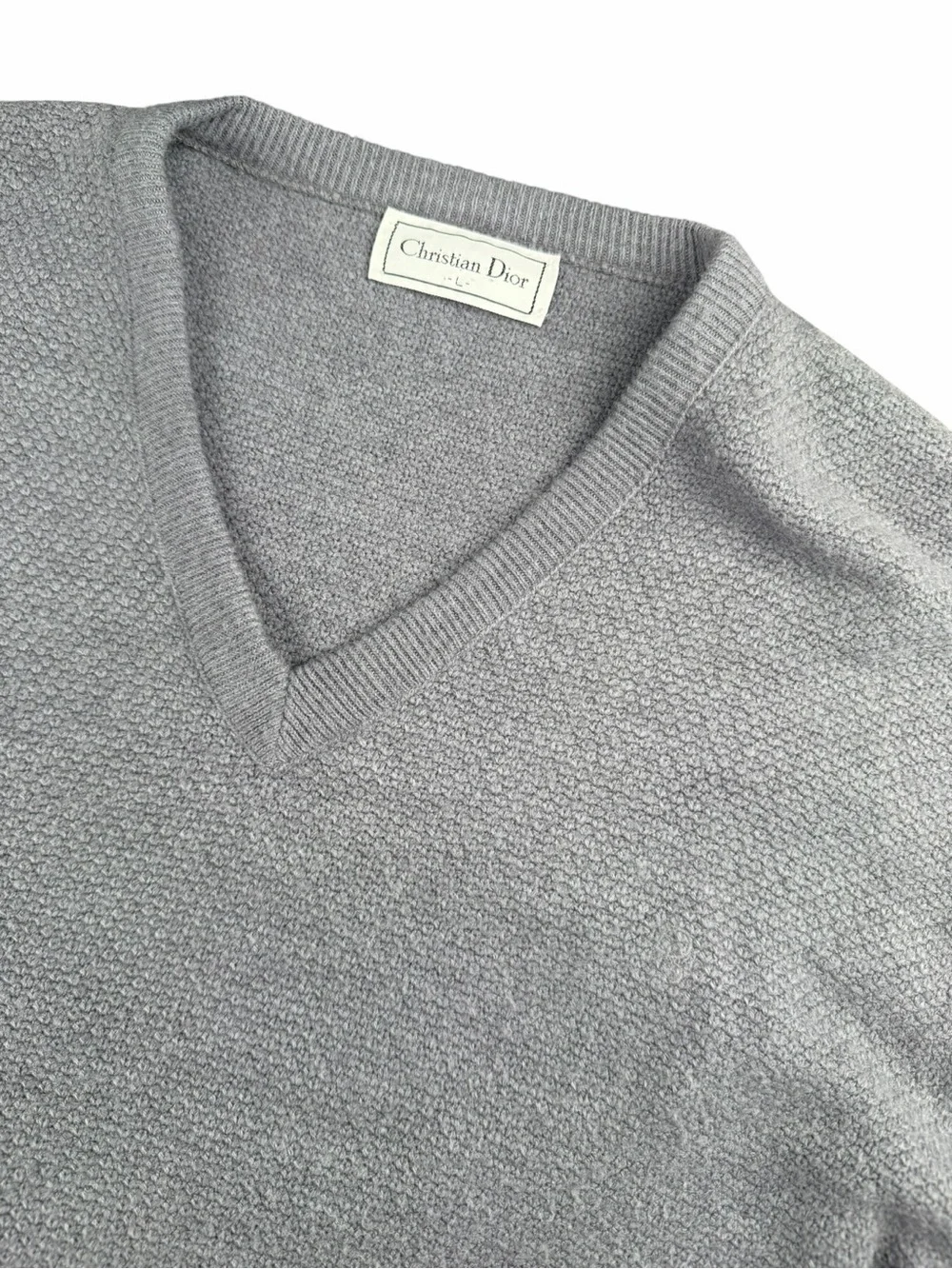 Vintage 90’s Christian Dior Men’s Grey V-Neck Pullover Sweater Size Large